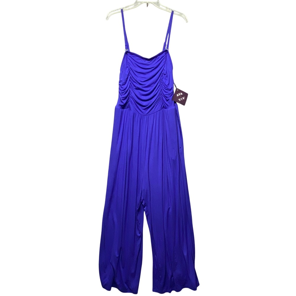 Ava & Viv Plus Size Blue Ruched Wide Leg Jumpsuit Convertible Straps XXL